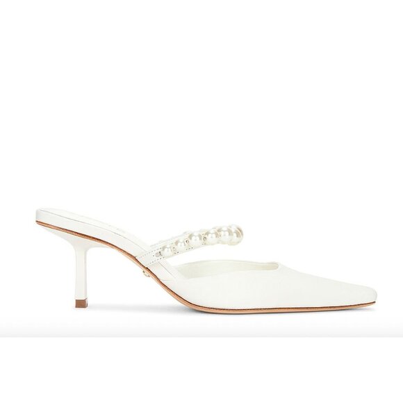 RAYE Size 7 Paz Slingback Ivory Low Heel Faux Pearl Square Point Toe Bridal Shoe - Picture 1 of 5